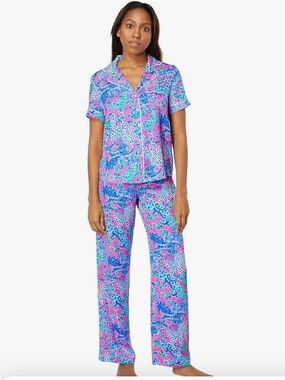 Lilly Pulitzer Pink & Blue Floral Short-Sleeve Pajama Set